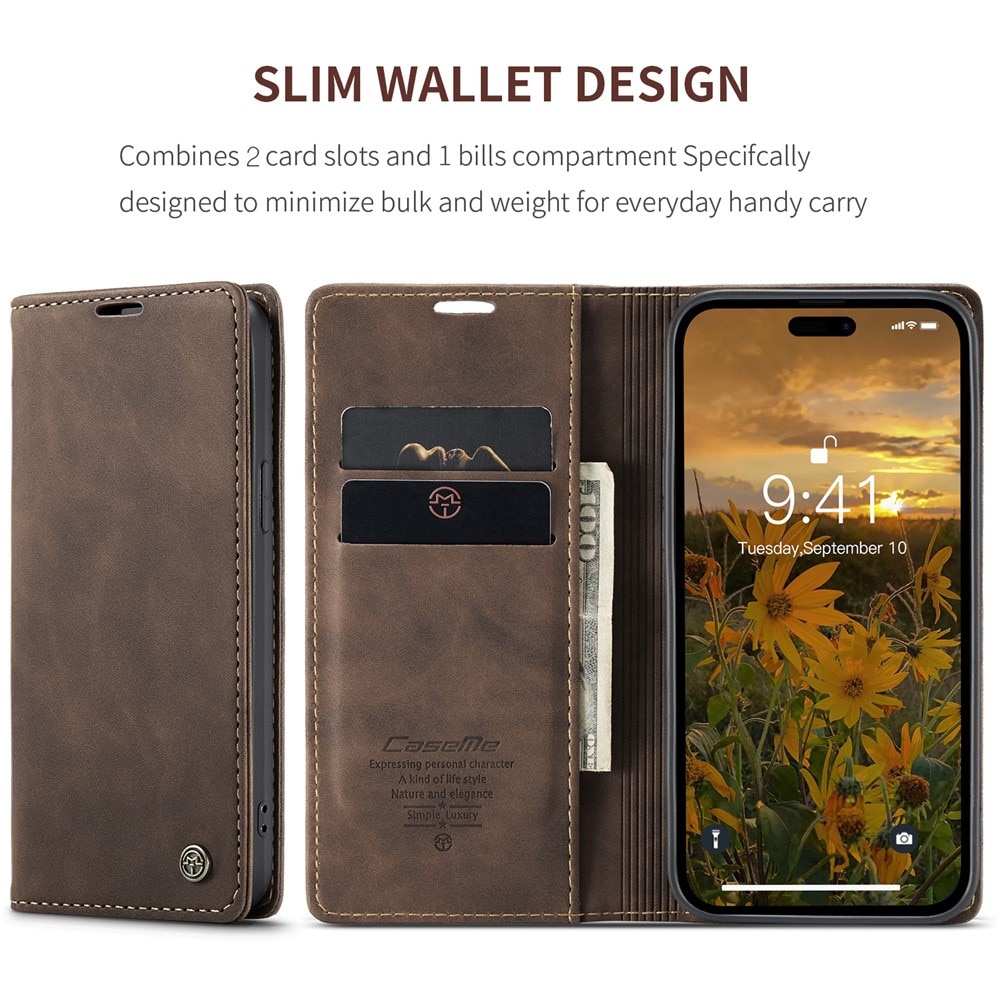 iPhone 15 Pro Max Slim Wallet Case Brown