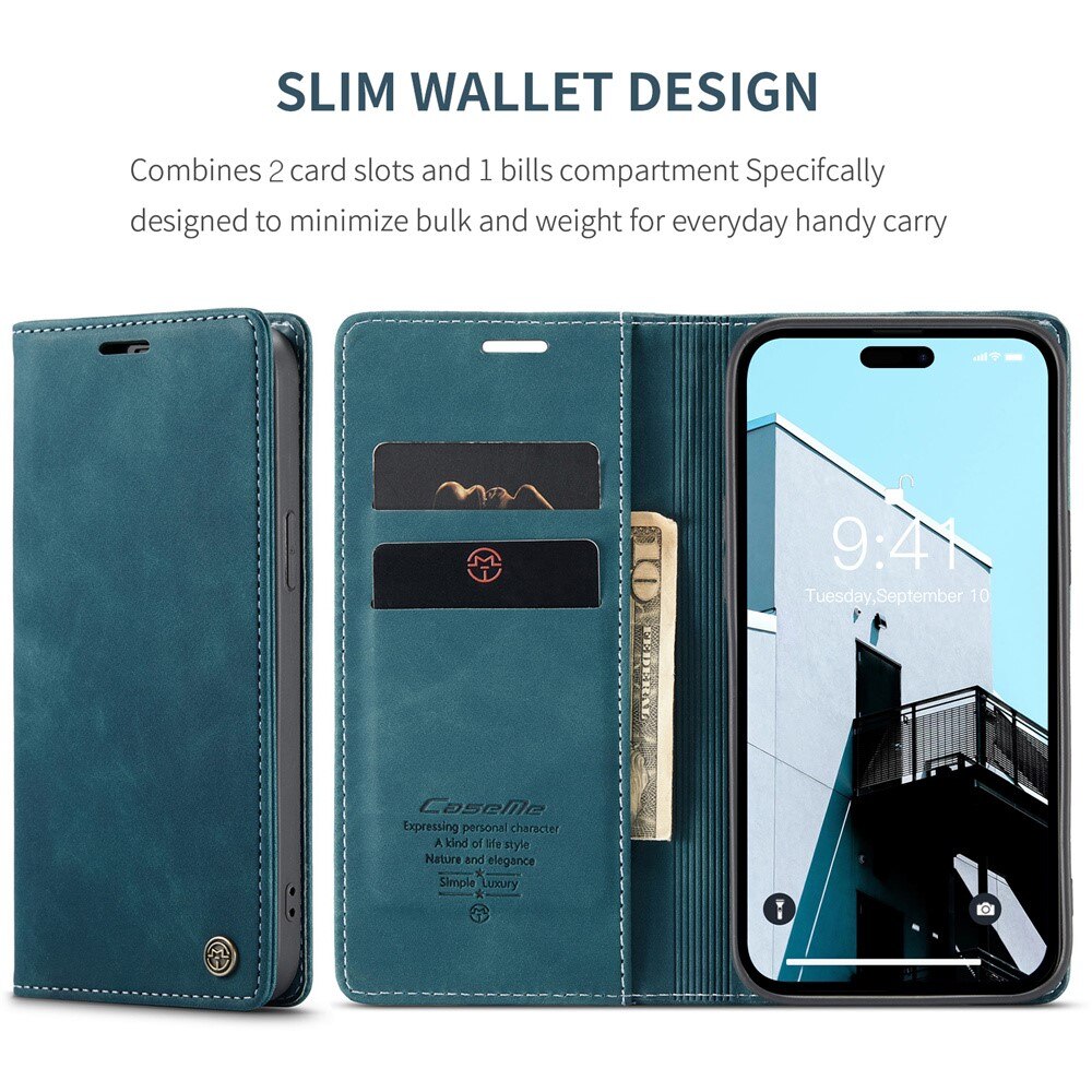 iPhone 15 Pro Max Slim Wallet Case Blue