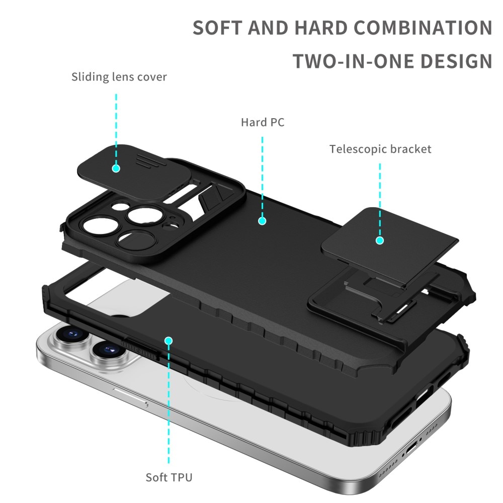 iPhone 15 Pro Max Kickstand Case w. Camera Protector Black