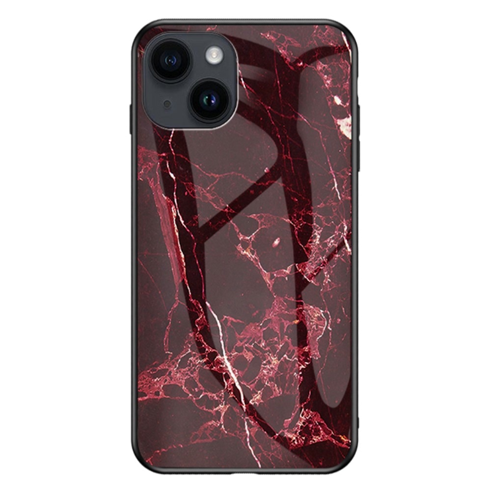 iPhone 15 Tempered Glass Case Red Marble