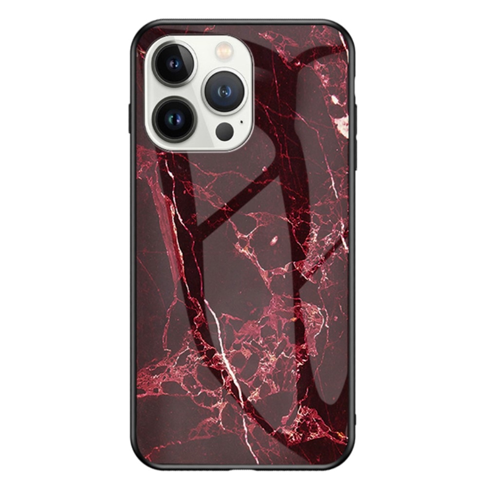 iPhone 15 Pro Max Tempered Glass Case Red Marble