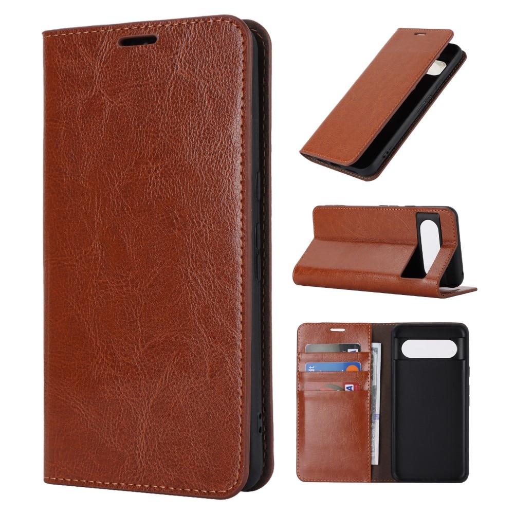 Google Pixel 8 Genuine Leather Wallet Case Brown