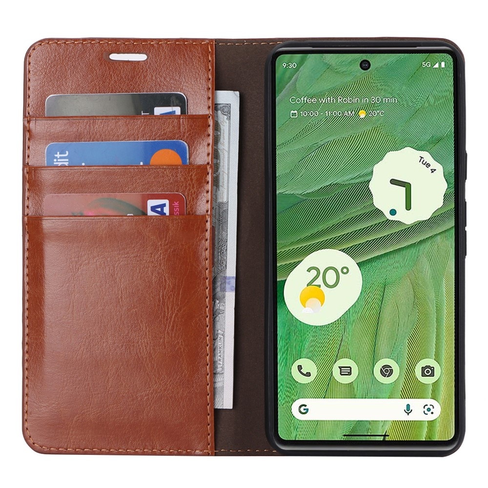 Google Pixel 8 Genuine Leather Wallet Case Brown