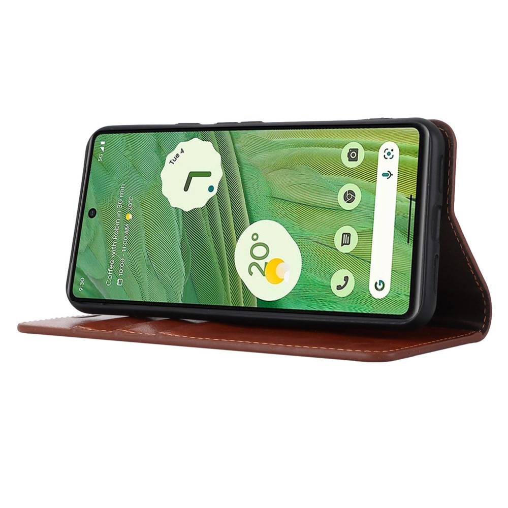 Google Pixel 8 Genuine Leather Wallet Case Brown