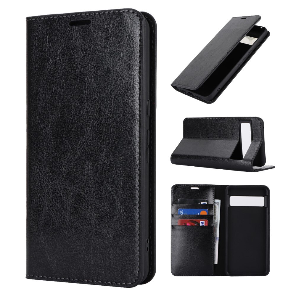 Google Pixel 8 Pro Genuine Leather Wallet Case Dark Black