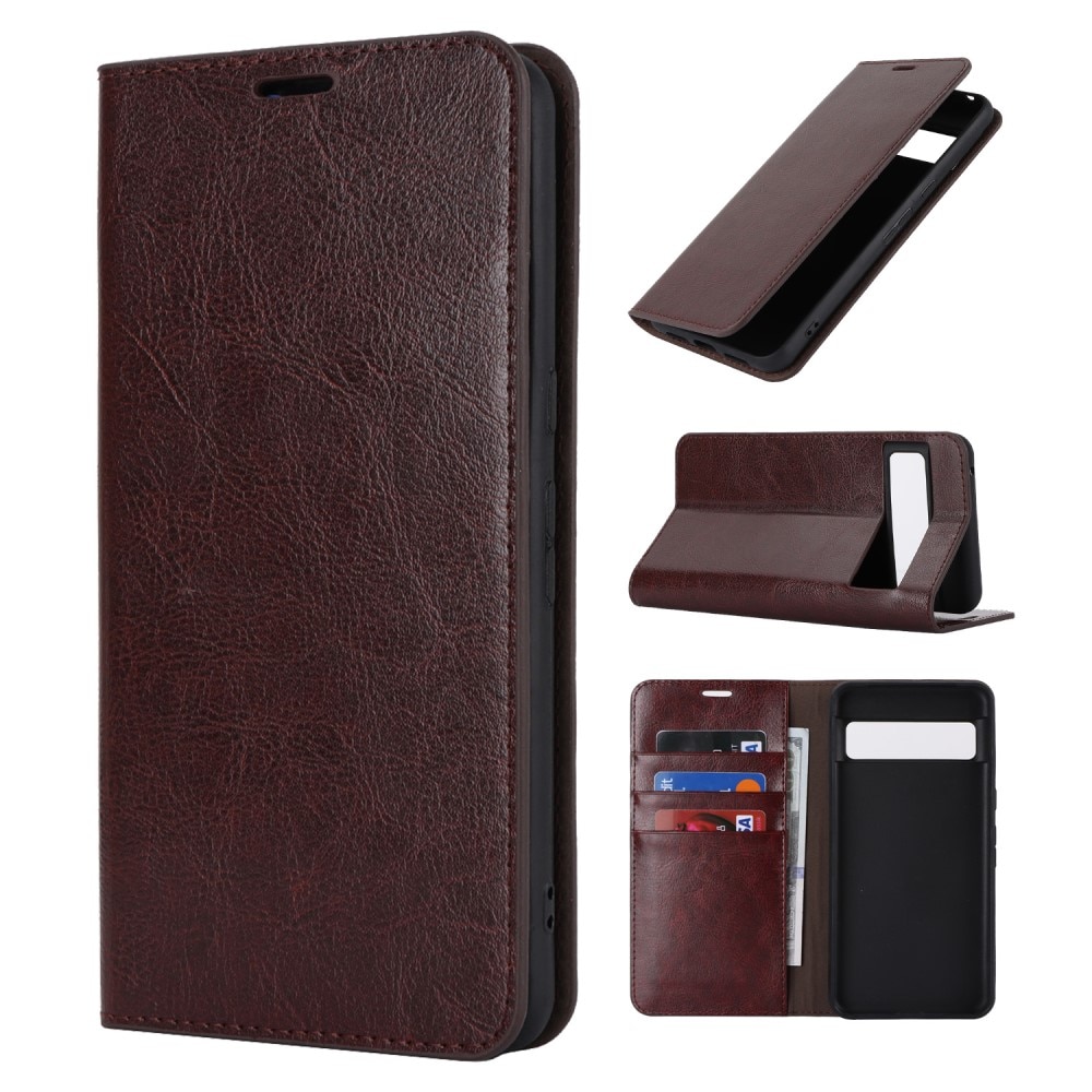 Google Pixel 8 Pro Genuine Leather Wallet Case Dark Brown