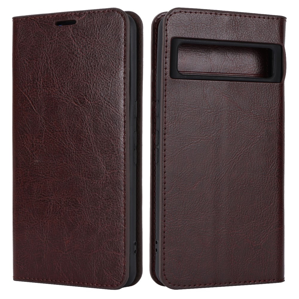 Google Pixel 8 Pro Genuine Leather Wallet Case Dark Brown