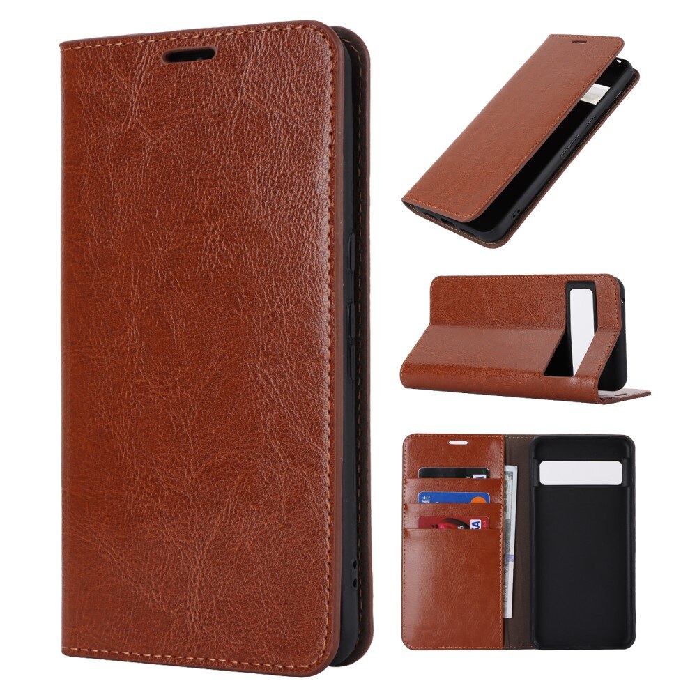 Google Pixel 8 Pro Genuine Leather Wallet Case Brown