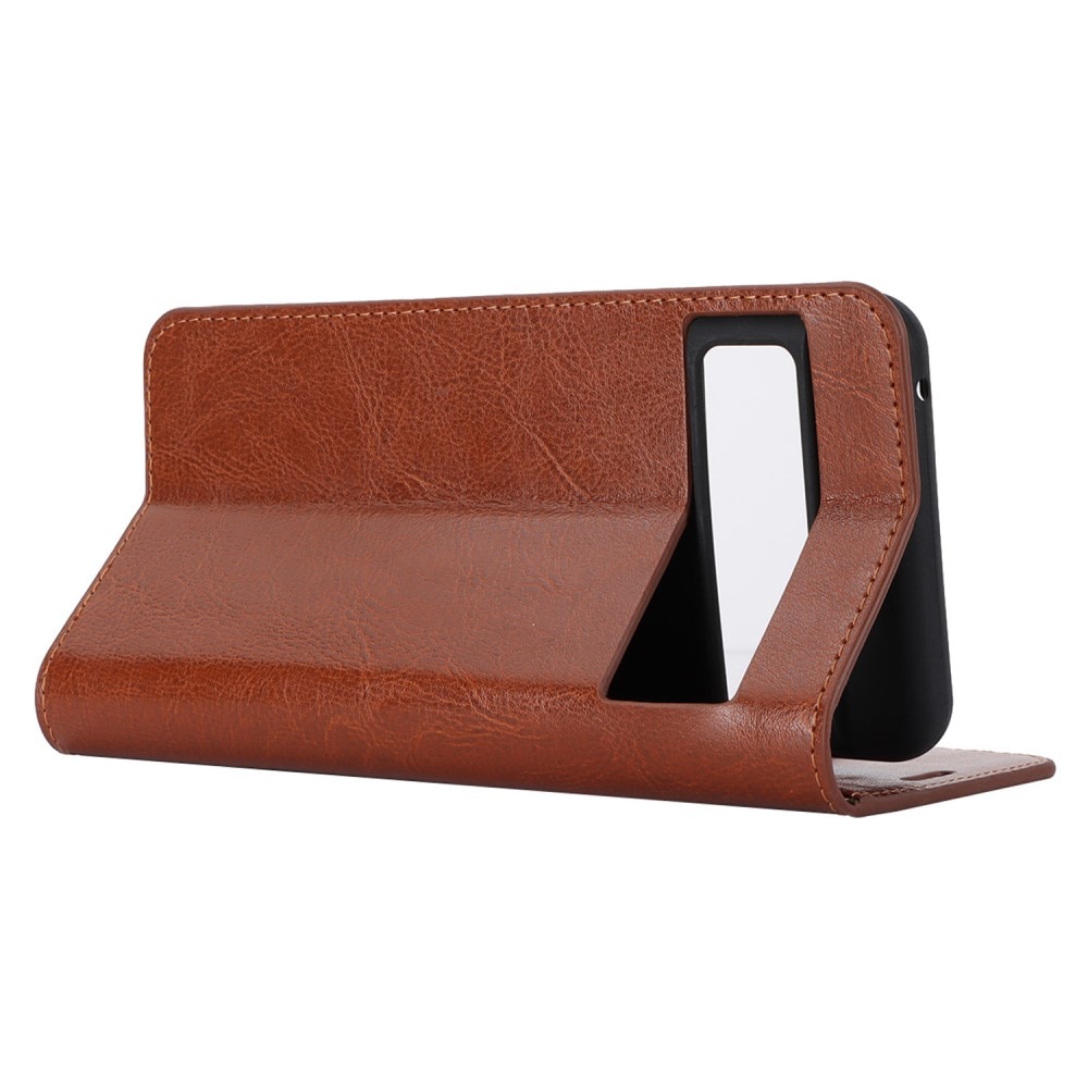 Google Pixel 8 Pro Genuine Leather Wallet Case Brown