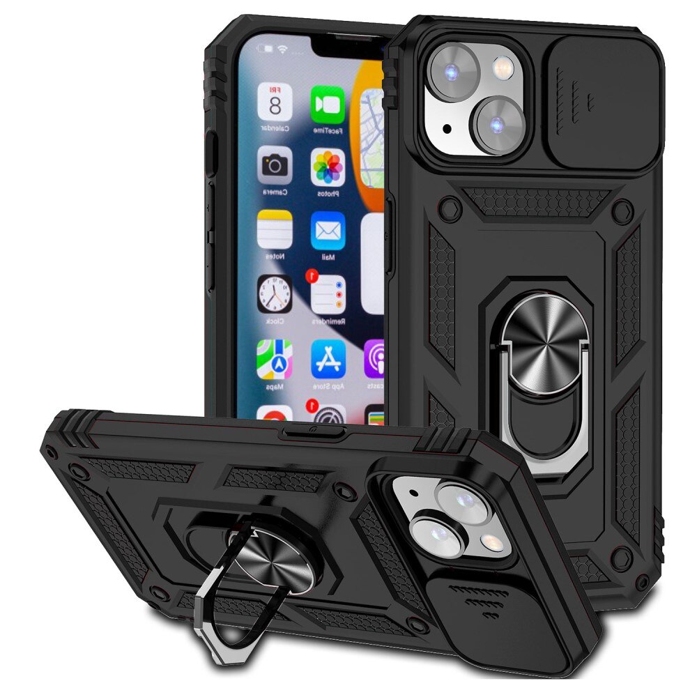 iPhone 15 Plus Hybrid Case Tech Ring w. Camera Protector Black
