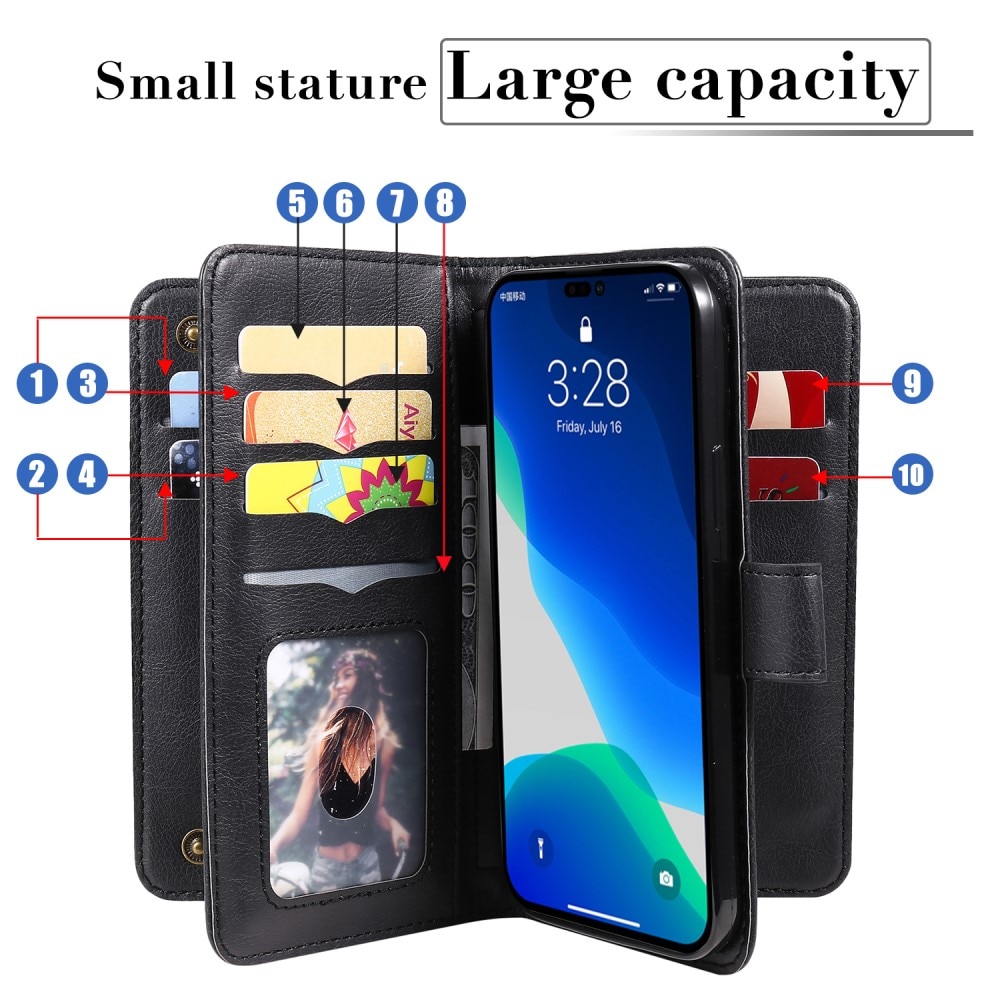 iPhone 15 Pro Wallet Cover Multi-slot Black