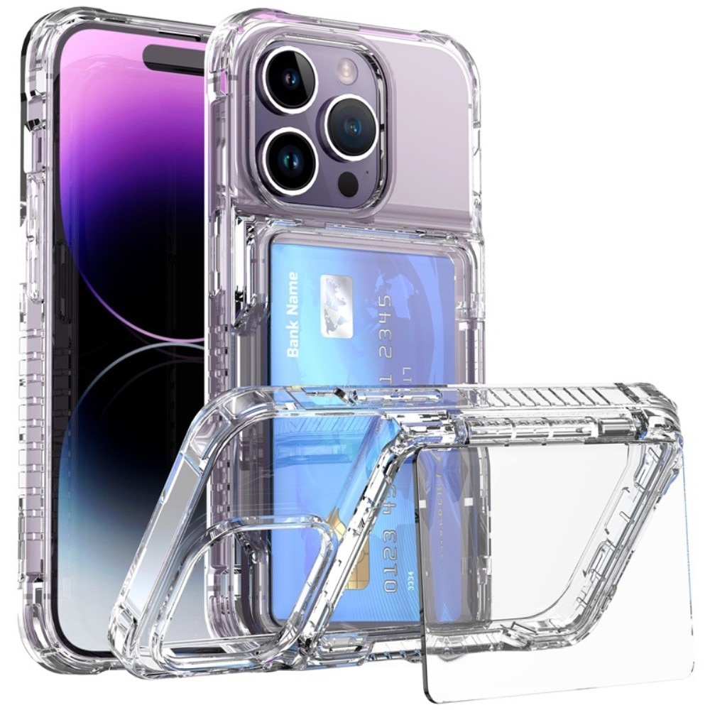 Hybrid Case Card Slot Kickstand iPhone 15 Pro Transparent