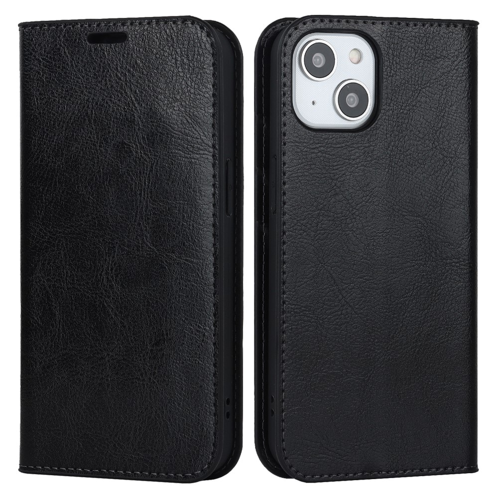 iPhone 15 Plus Genuine Leather Wallet Case Black