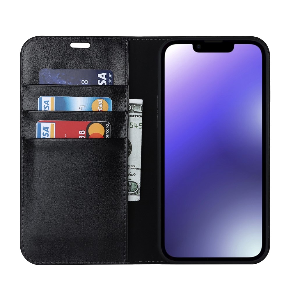 iPhone 15 Plus Genuine Leather Wallet Case Black