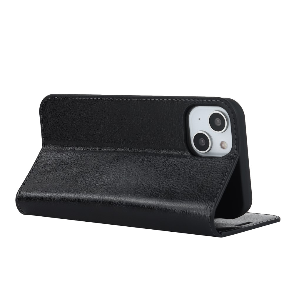 iPhone 15 Plus Genuine Leather Wallet Case Black