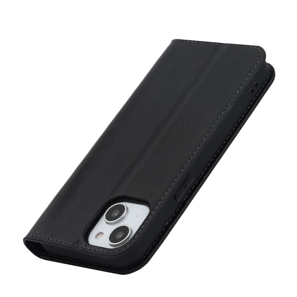 iPhone 15 Plus Genuine Leather Wallet Case Black