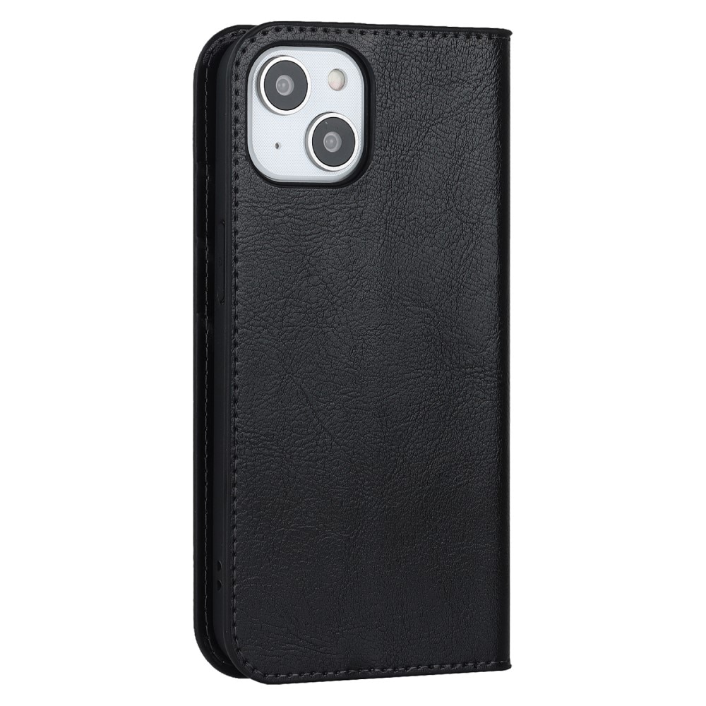 iPhone 15 Plus Genuine Leather Wallet Case Black