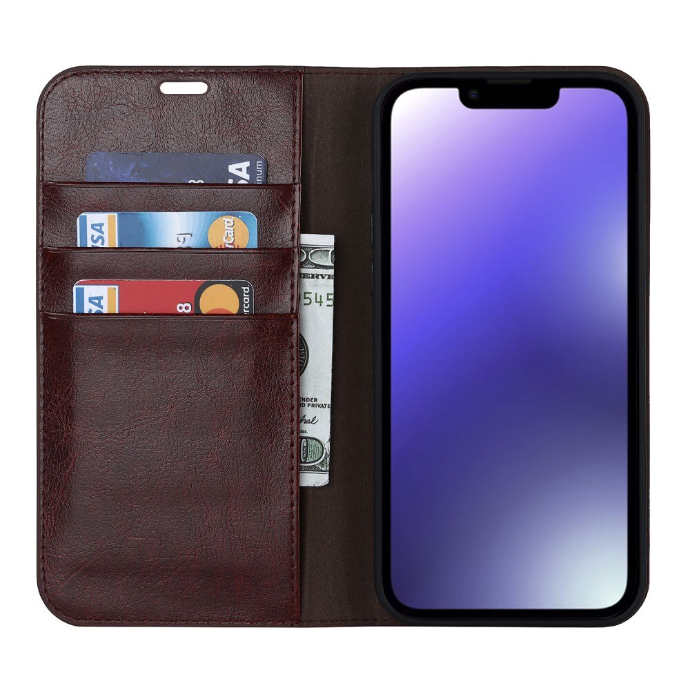 iPhone 15 Plus Genuine Leather Wallet Case Dark Brown