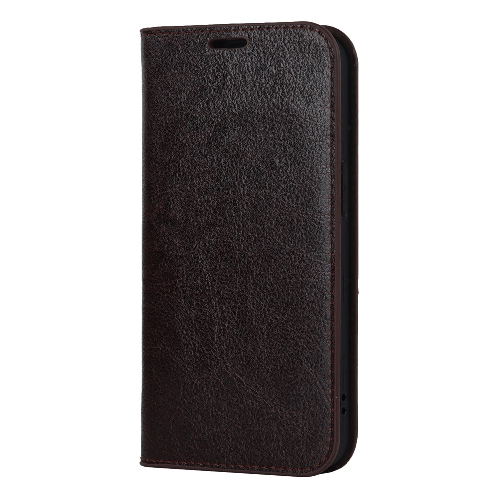 iPhone 15 Plus Genuine Leather Wallet Case Dark Brown