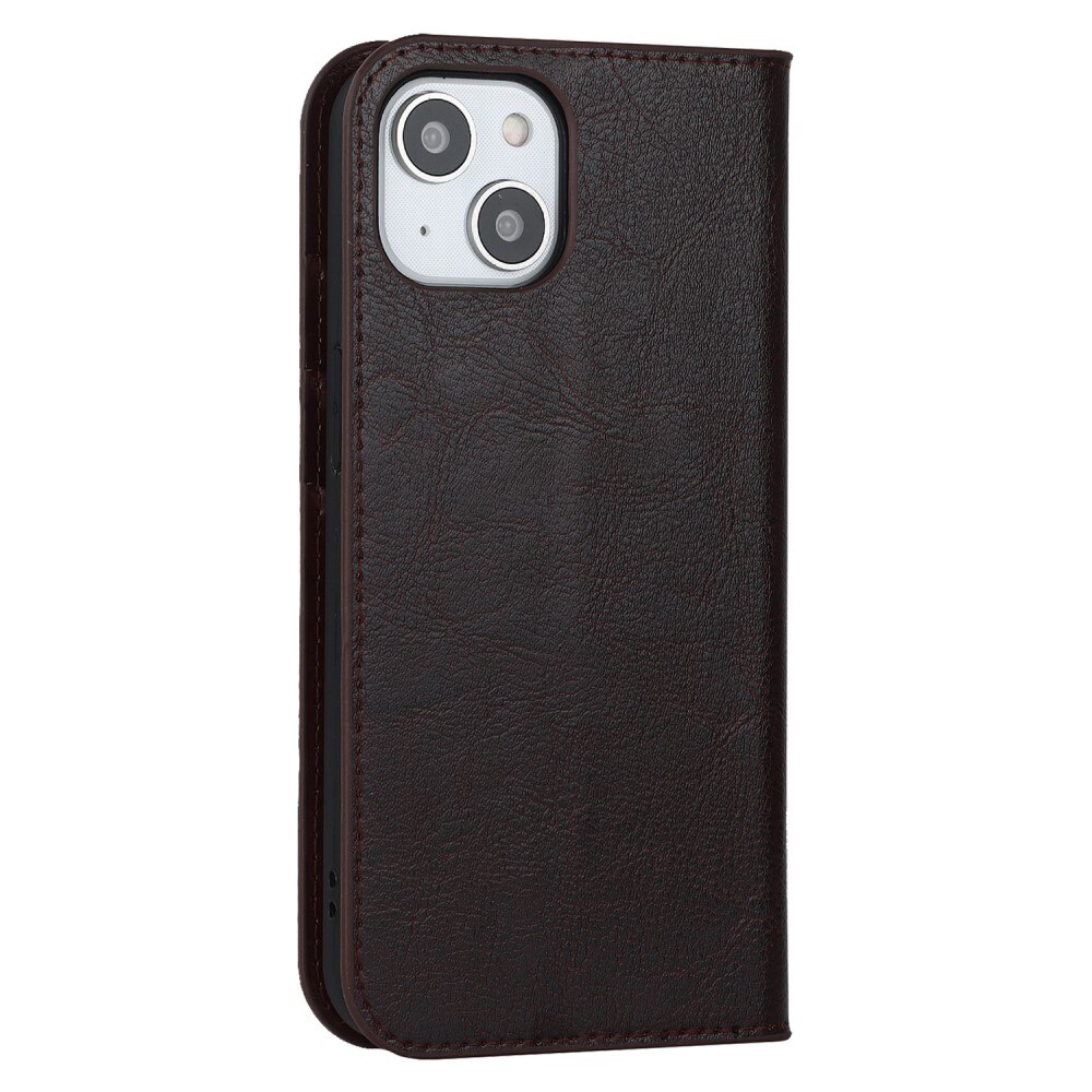 iPhone 15 Plus Genuine Leather Wallet Case Dark Brown