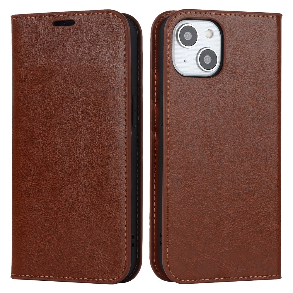 iPhone 15 Plus Genuine Leather Wallet Case Brown