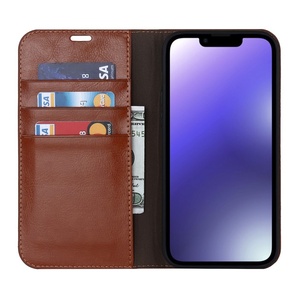 iPhone 15 Plus Genuine Leather Wallet Case Brown