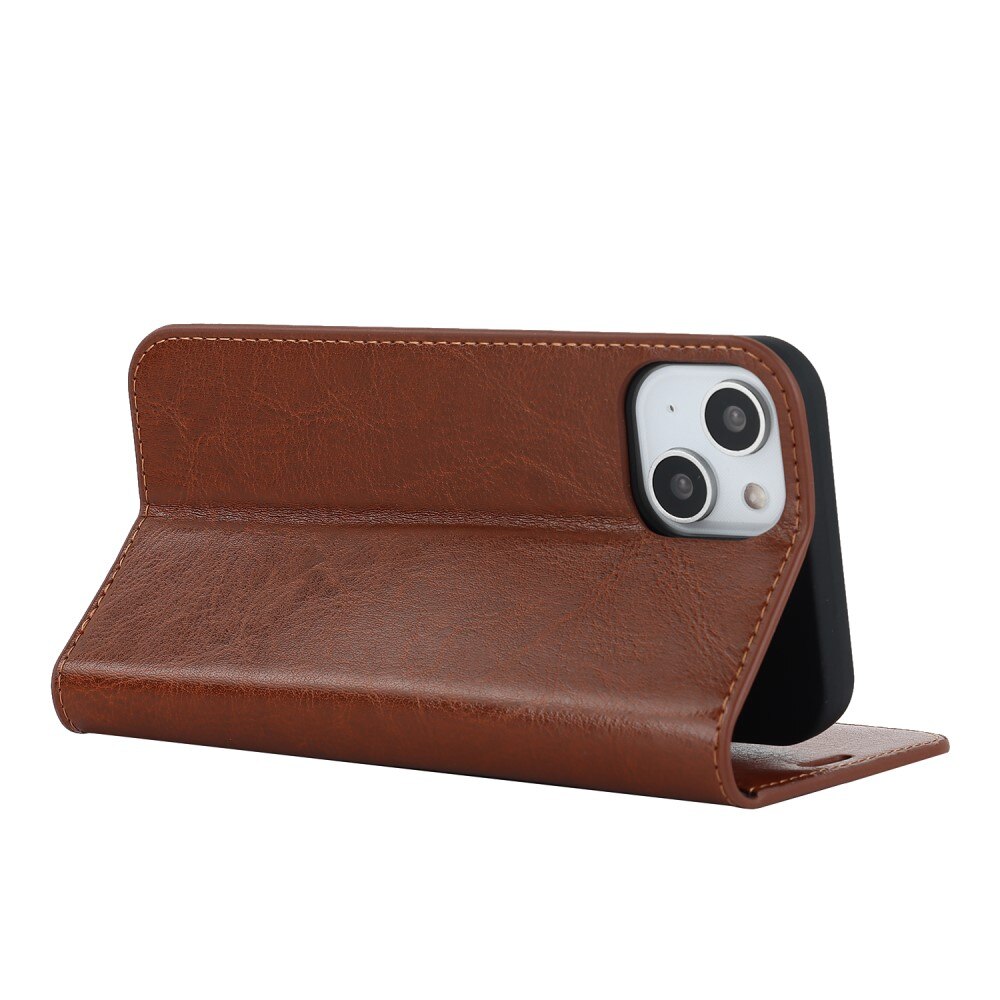 iPhone 15 Plus Genuine Leather Wallet Case Brown