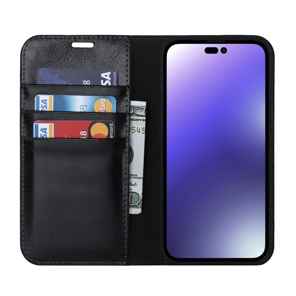 iPhone 15 Pro Genuine Leather Wallet Case Black