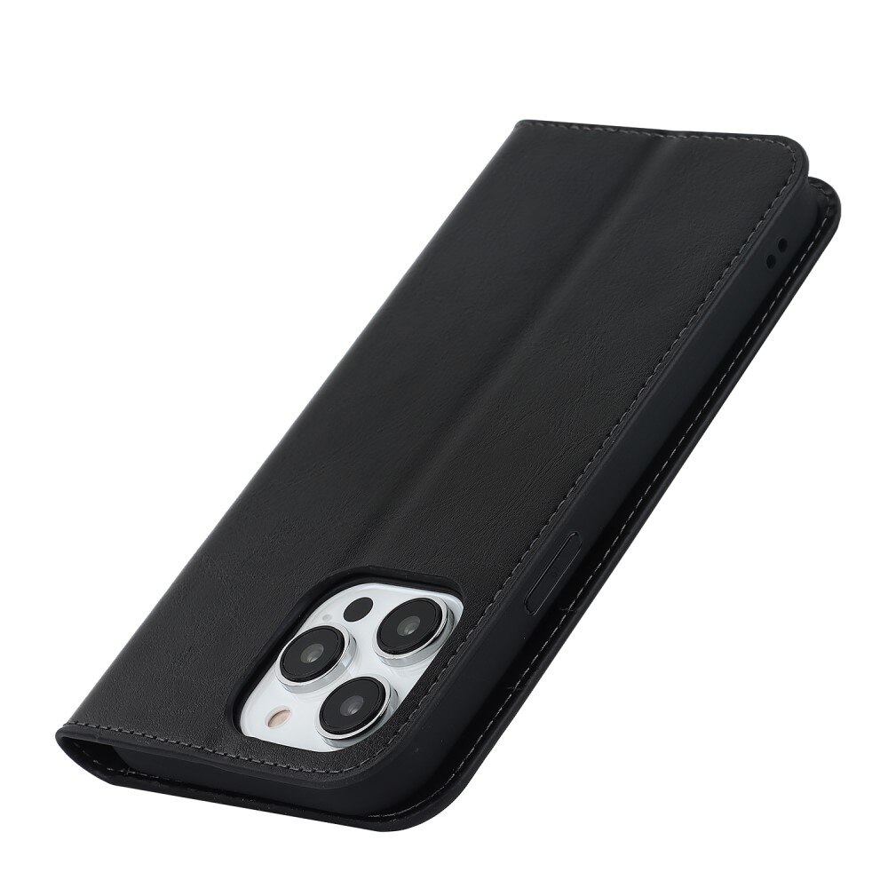 iPhone 15 Pro Genuine Leather Wallet Case Black