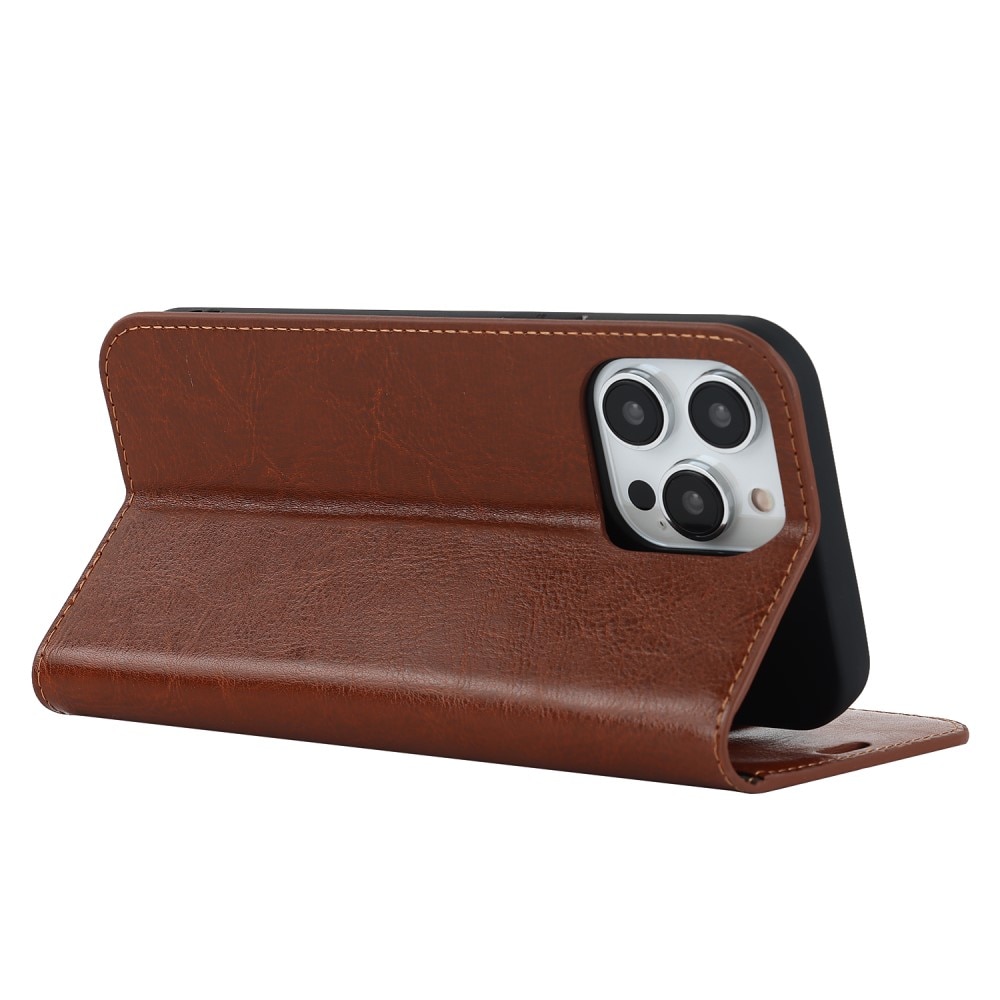 iPhone 15 Pro Genuine Leather Wallet Case Brown