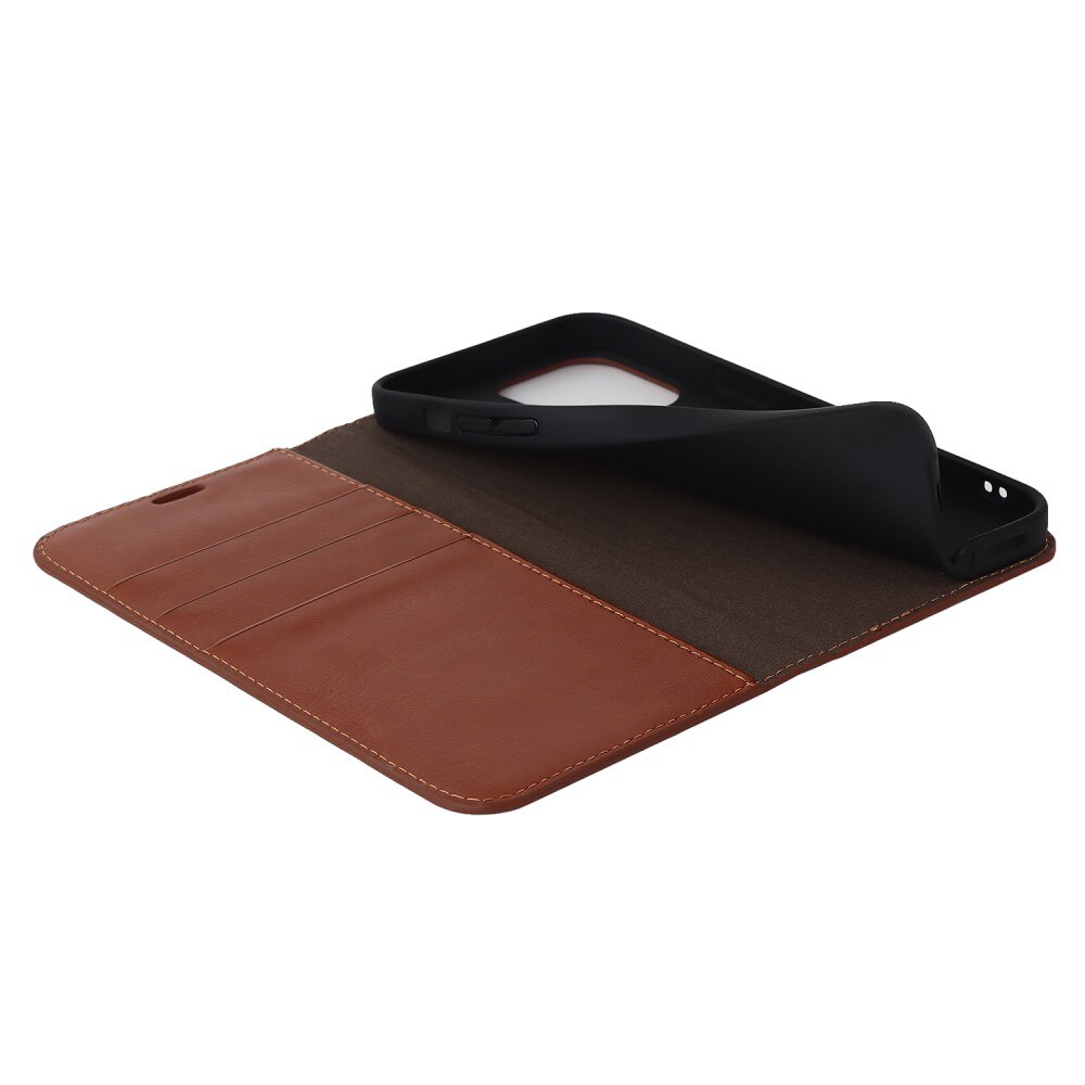 iPhone 15 Pro Genuine Leather Wallet Case Brown