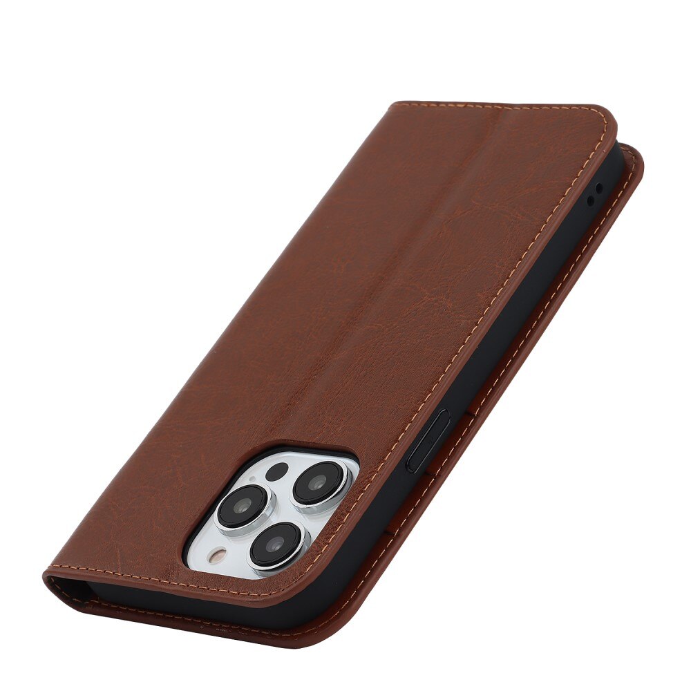 iPhone 15 Pro Genuine Leather Wallet Case Brown