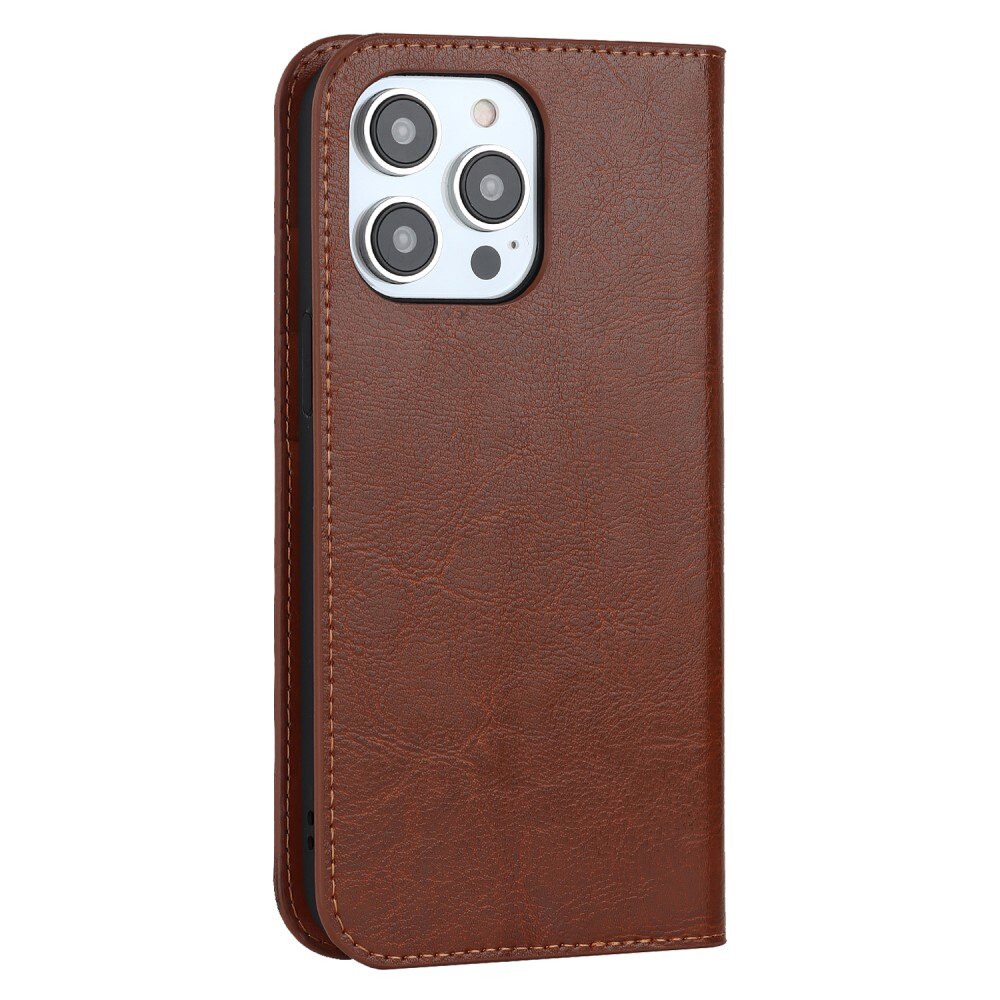 iPhone 15 Pro Genuine Leather Wallet Case Brown