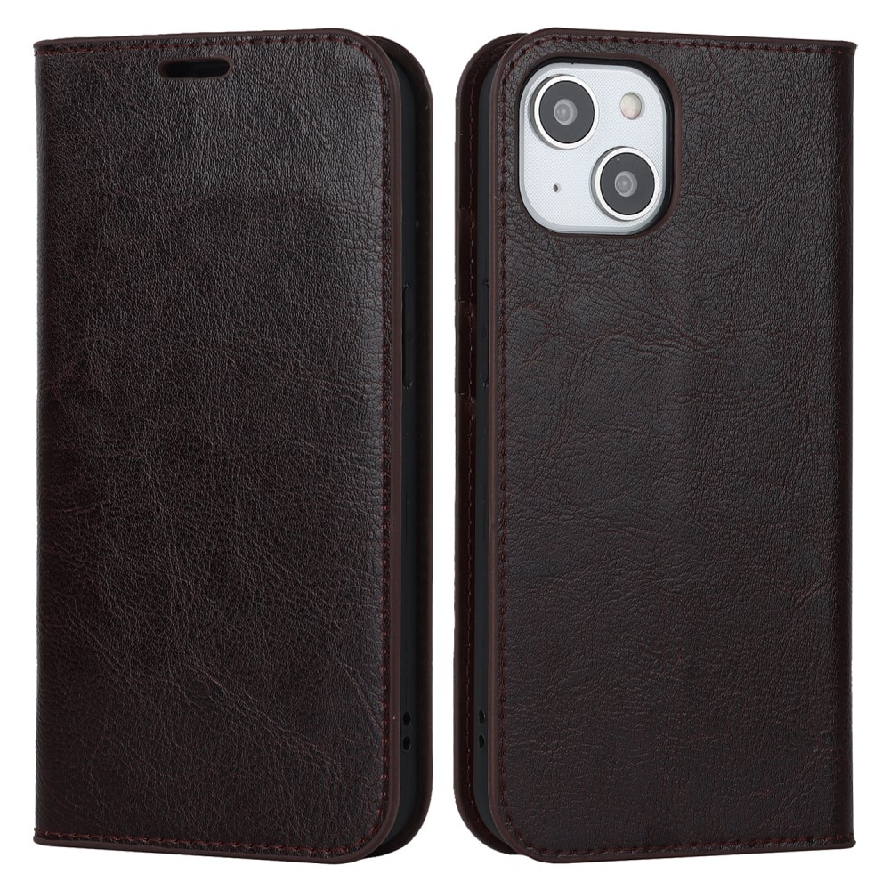 iPhone 15 Genuine Leather Wallet Case Dark Brown