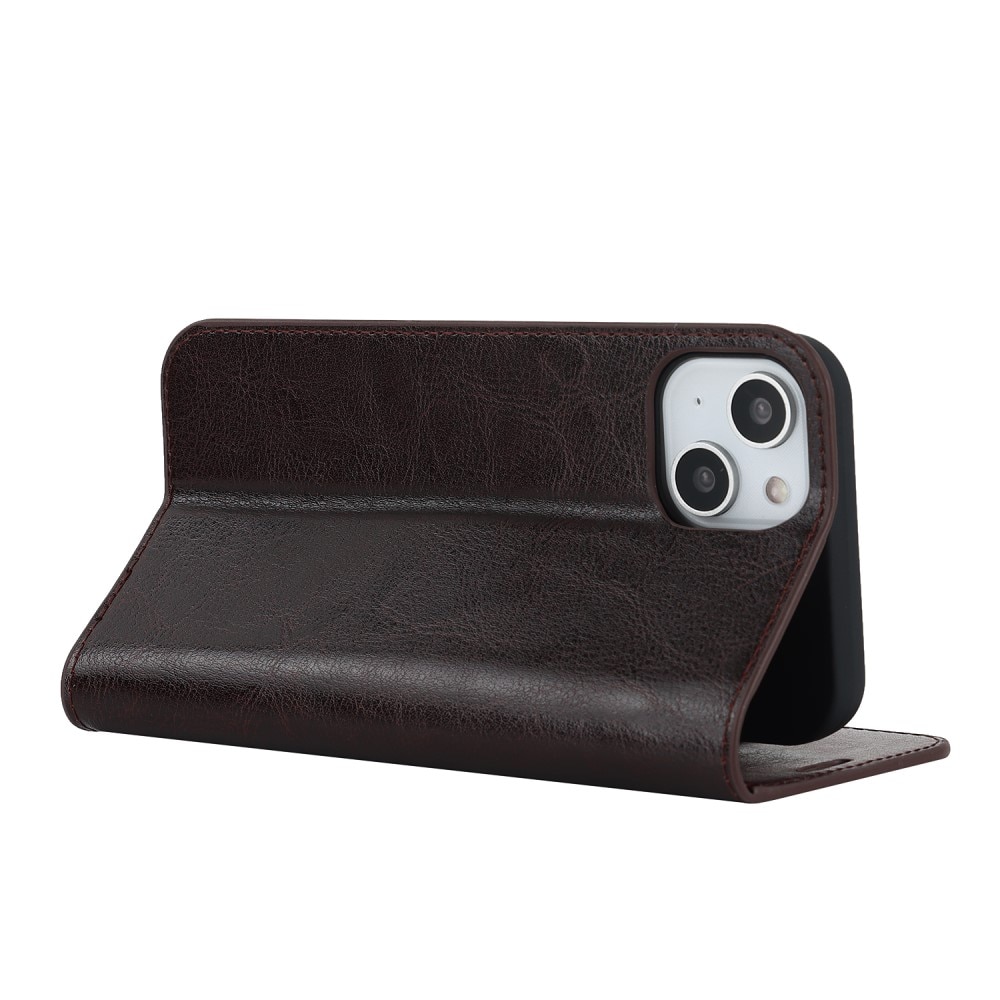 iPhone 15 Genuine Leather Wallet Case Dark Brown