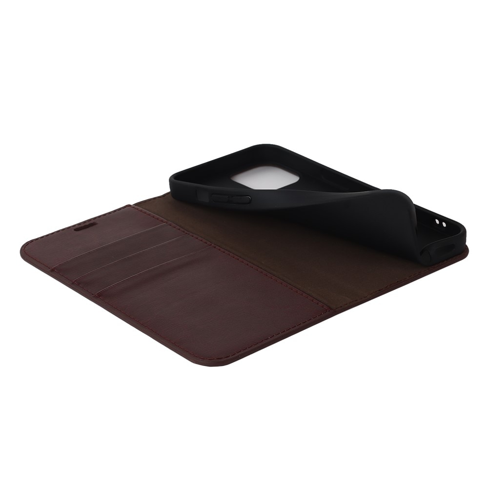 iPhone 15 Genuine Leather Wallet Case Dark Brown