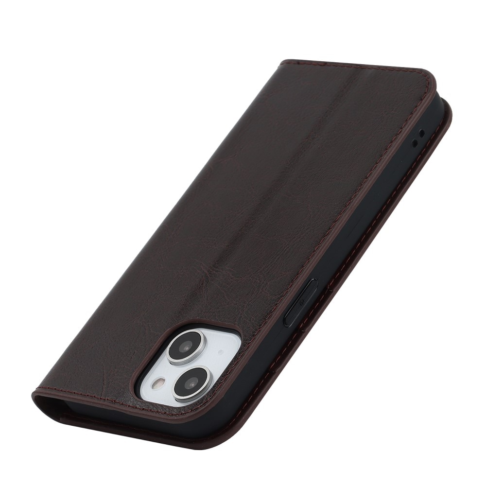 iPhone 15 Genuine Leather Wallet Case Dark Brown