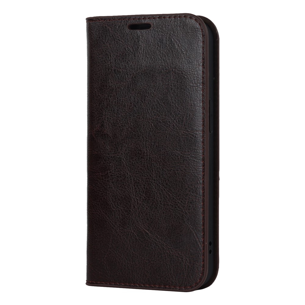 iPhone 15 Genuine Leather Wallet Case Dark Brown