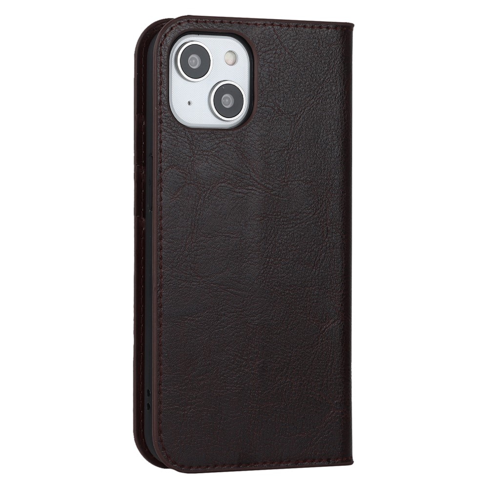 iPhone 15 Genuine Leather Wallet Case Dark Brown