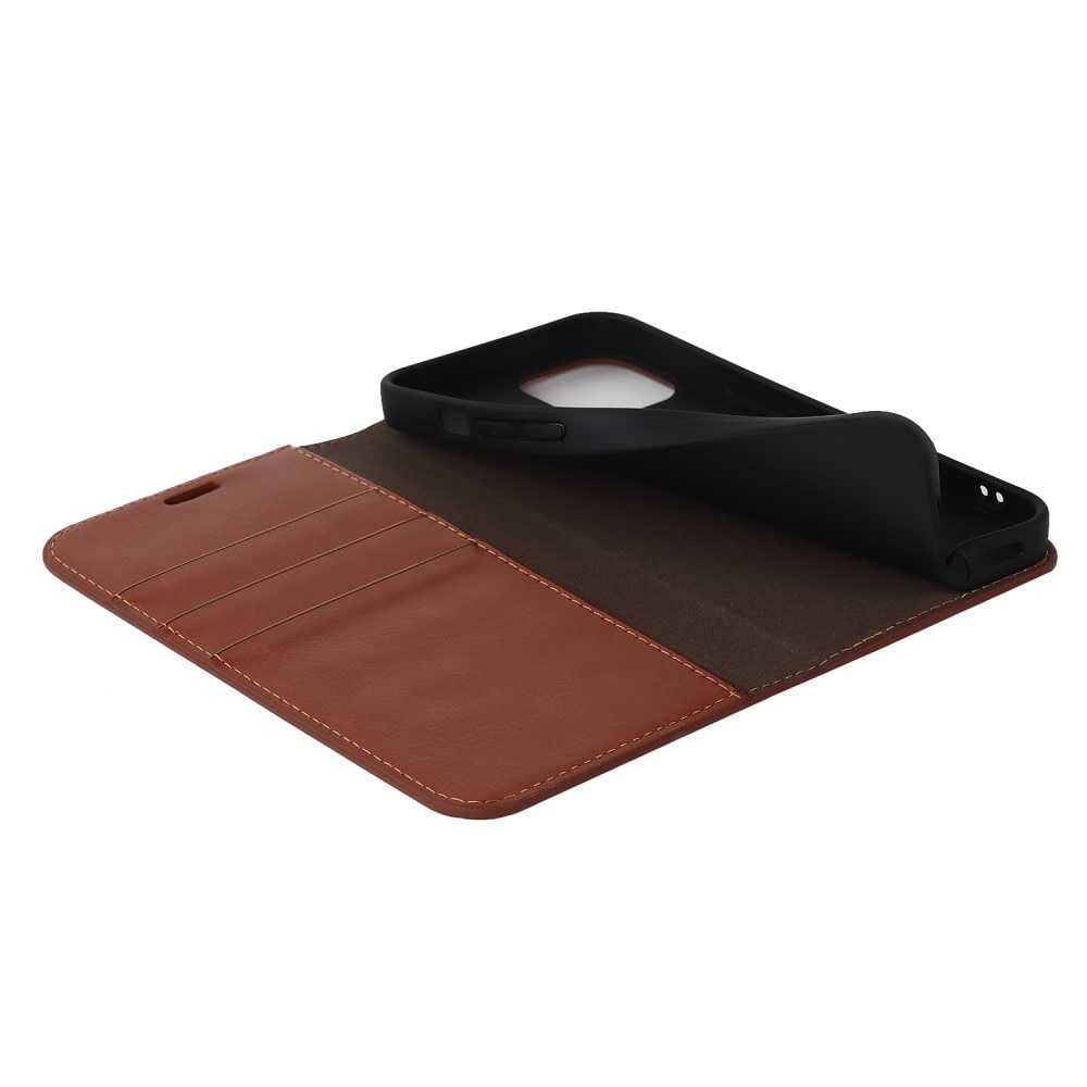 iPhone 15 Genuine Leather Wallet Case Brown