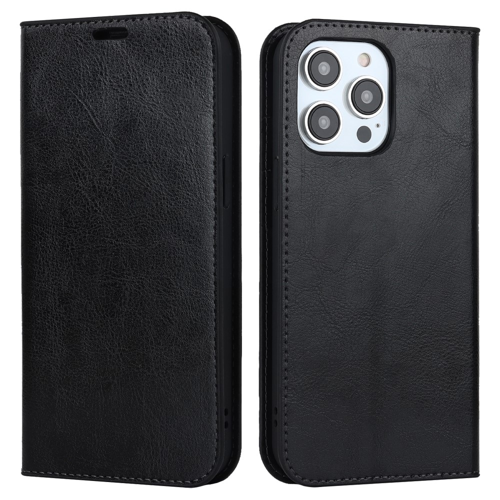 iPhone 15 Pro Max Genuine Leather Wallet Case Black
