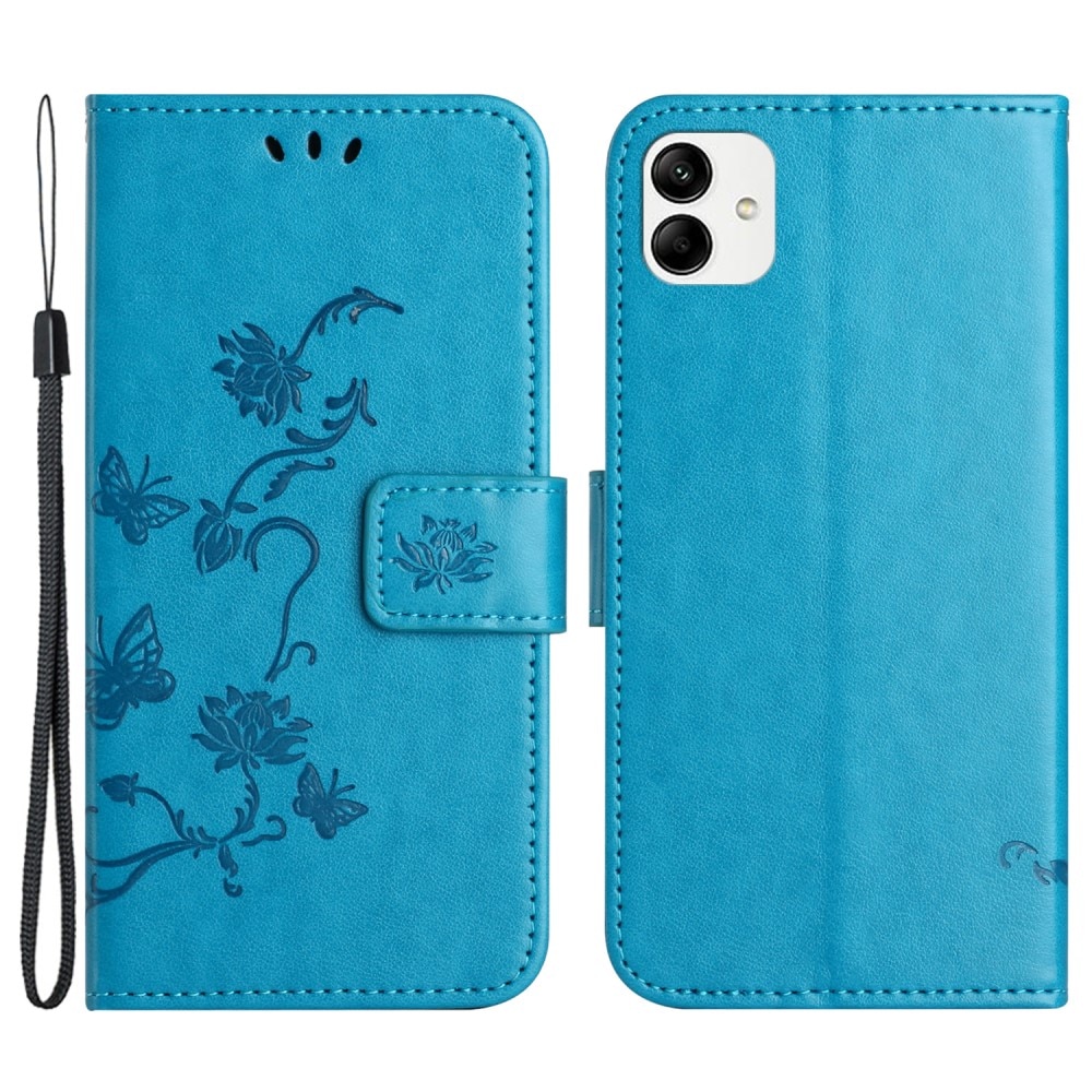 Motorola Moto G14 Leather Cover Imprinted Butterflies Blue