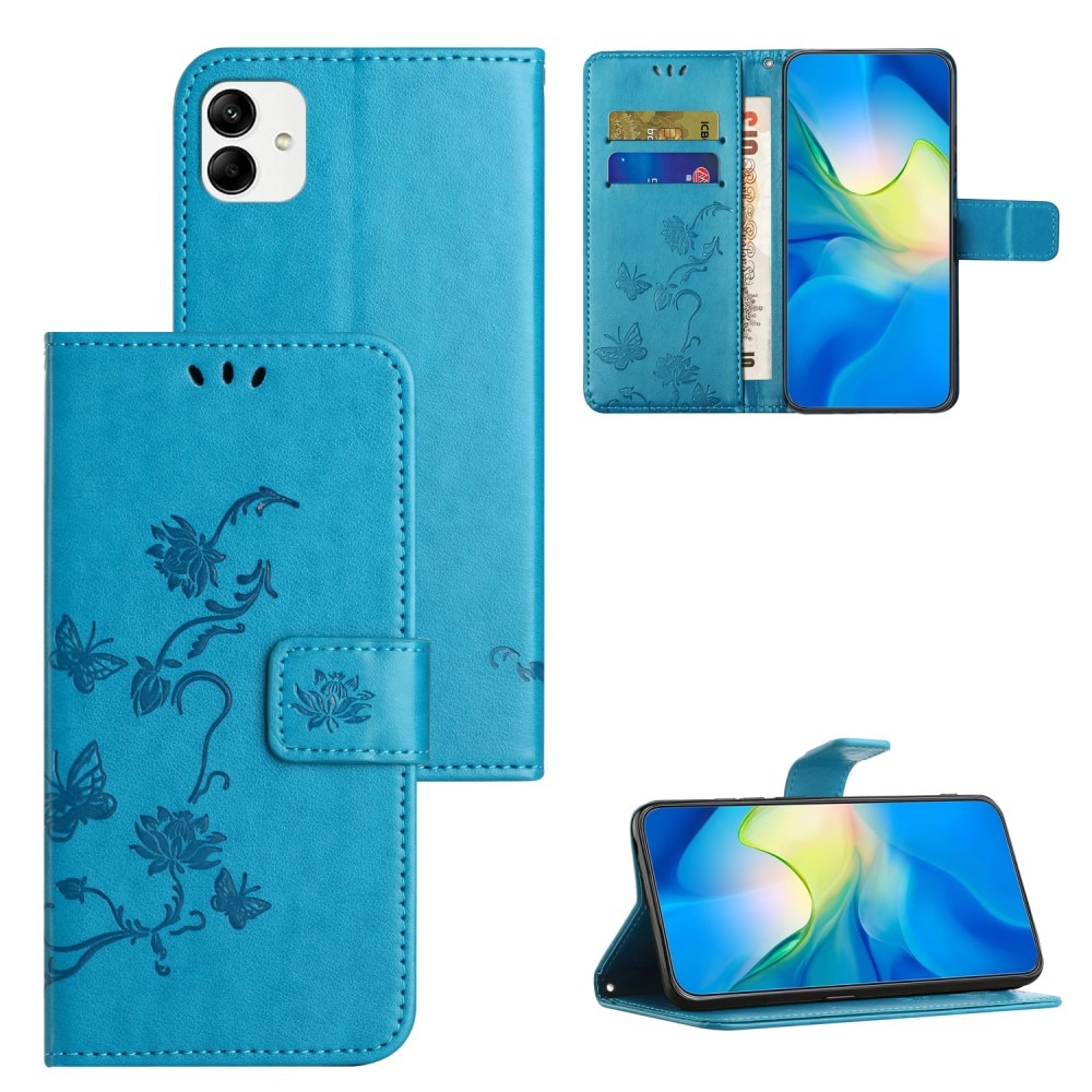 Motorola Moto G14 Leather Cover Imprinted Butterflies Blue