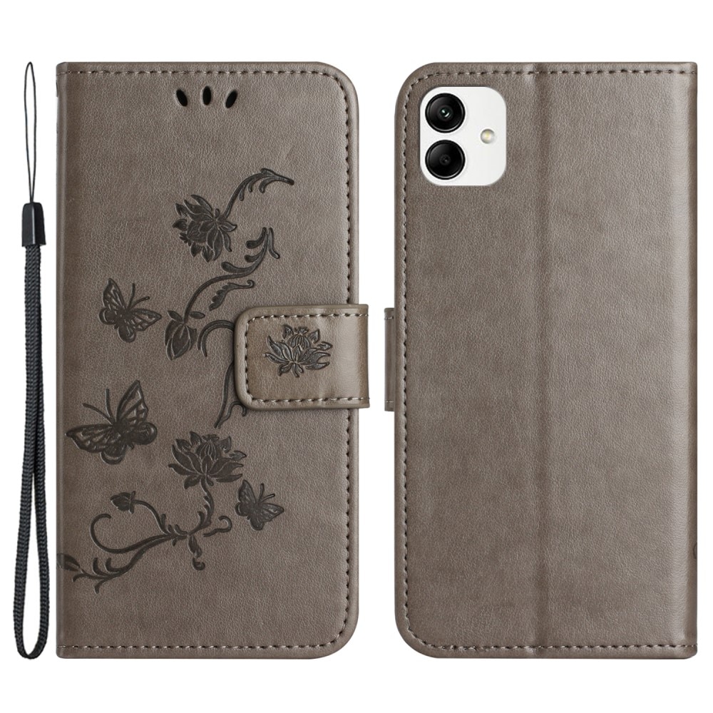 Motorola Moto G14 Leather Cover Imprinted Butterflies Grey