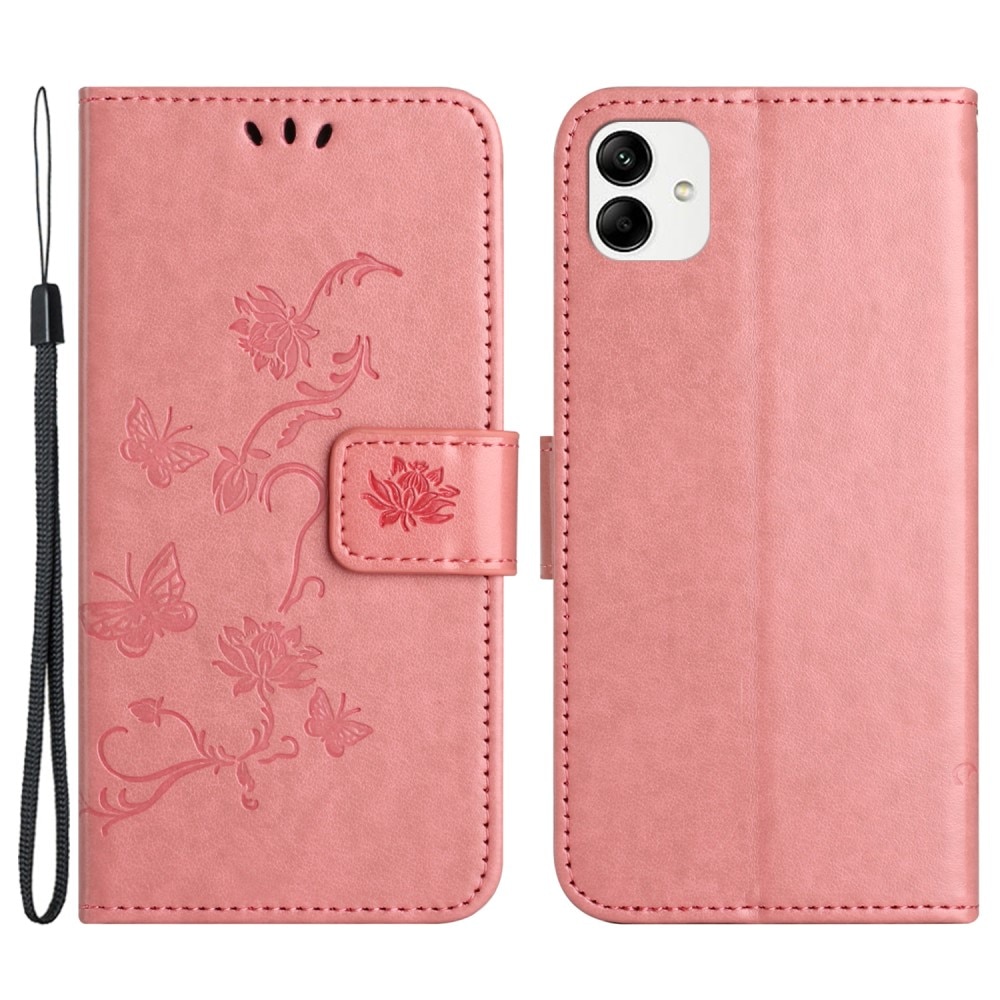 Motorola Moto G14 Leather Cover Imprinted Butterflies Pink