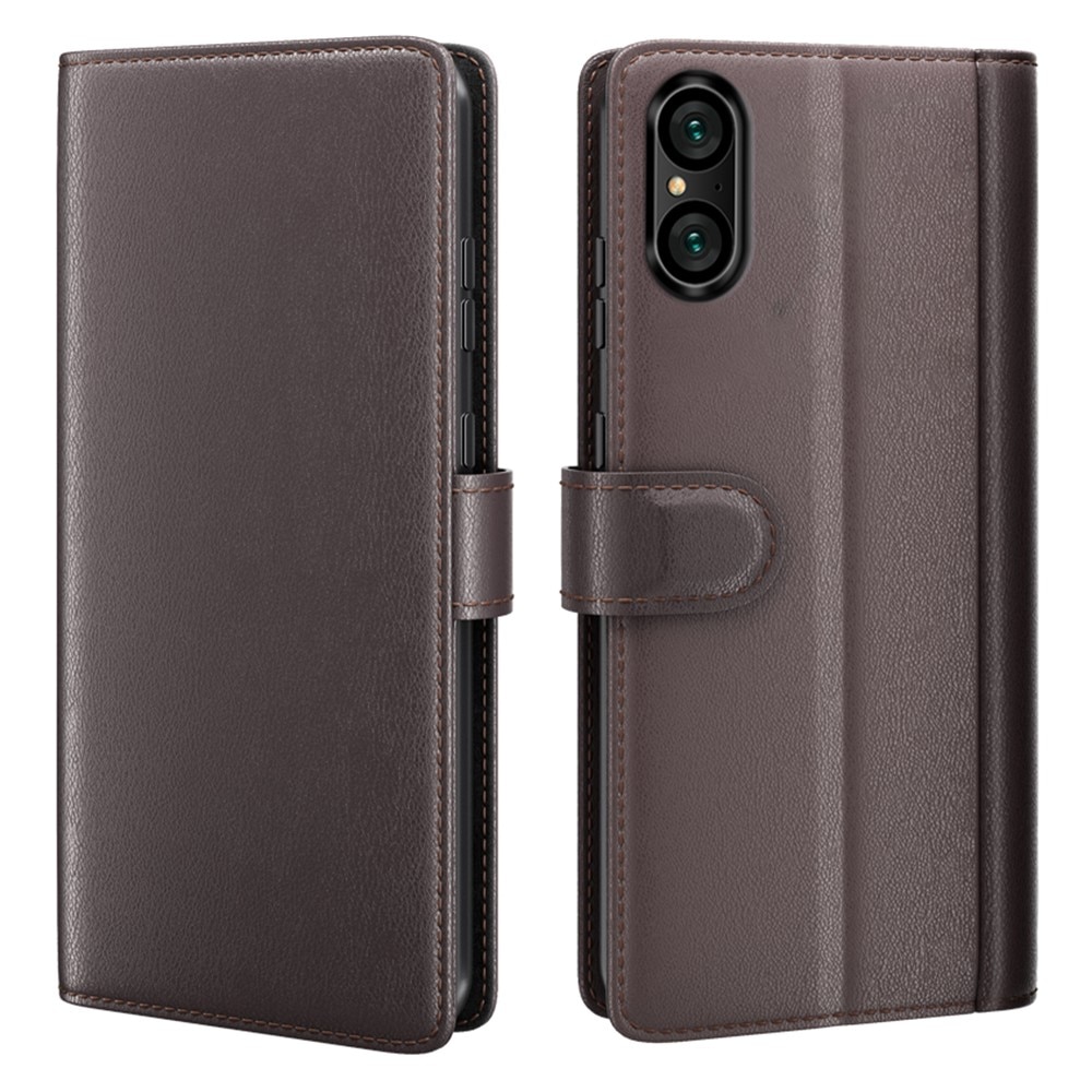 Sony Xperia 5 V Genuine Leather Wallet Case Brown