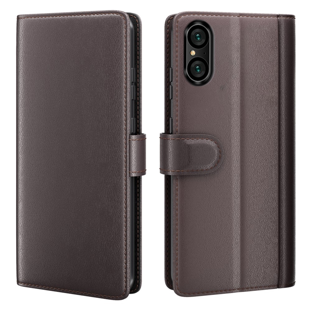 Sony Xperia 5 VI Genuine Leather Wallet Case Brown