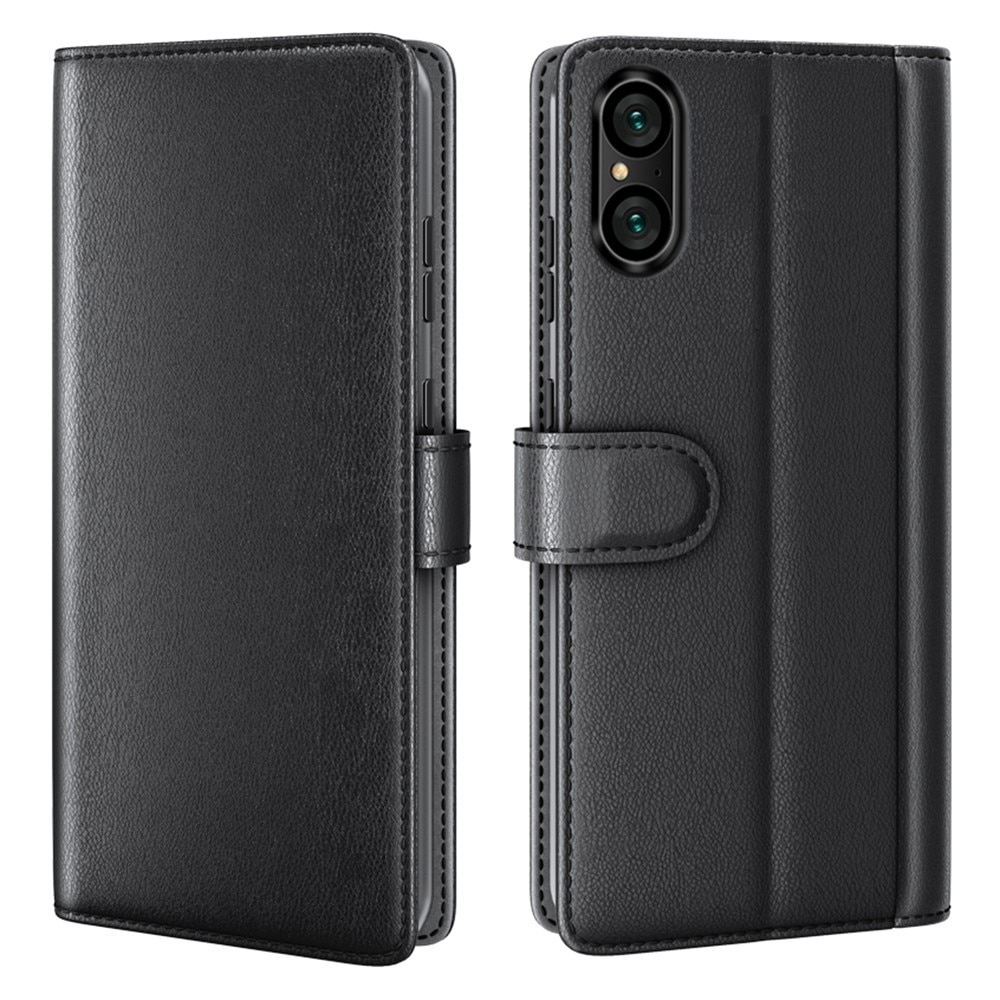 Sony Xperia 5 V Genuine Leather Wallet Case Black