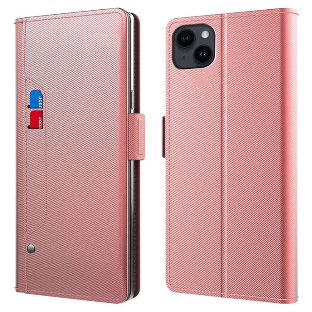 iPhone 15 Plus Wallet Case Mirror Pink Gold