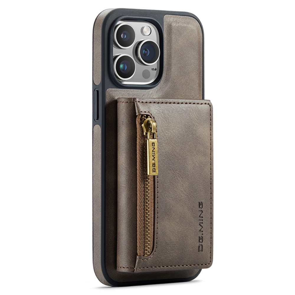 iPhone 15 Pro Max Magnetic Card Slot Zipper Case Brown